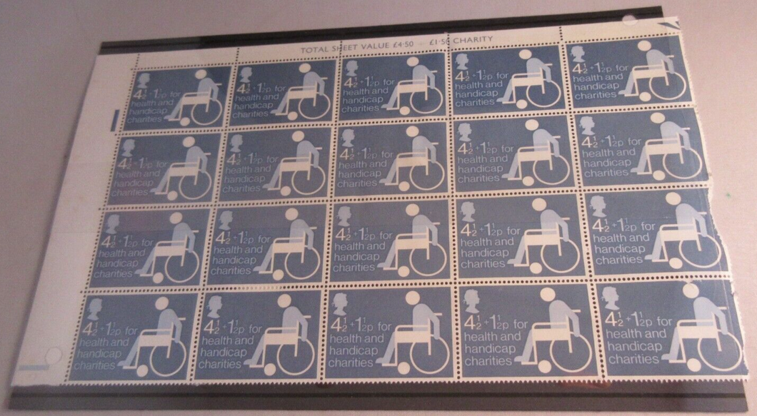 1974 HEALTH & HANDICAP FUNDS 4 1/2p+1 1/2p BLOCK OF 20 STAMPS MNH