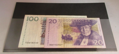2000 SWEDEN KRONOR BANKNOTES 20  & 100 IN CLEAR FRONTED HOLDER