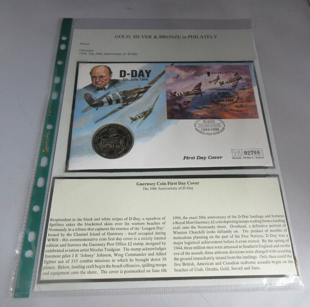 1994 D-DAY ANNIVERSARY BAILIWICK OF GUERNSEY TWO POUND COIN FIRST DAY COVER PNC