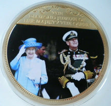 Load image into Gallery viewer, 1952-2012 THE DIAMOND JUBILEE QEII &amp; PRINCE PHILIP LARGE GOLD PLATED MEDAL/CAP
