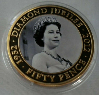 2012 QUEEN ELIZABETH II DIAMOND JUBILEE 1952-2012 50P CROWN COIN WITHIN CAPSULE