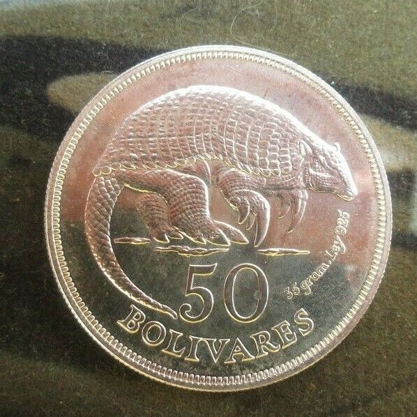 ROYAL MINT VENEZUELA 1975 50 BOLIVARES SILVER GIANT ARMADILLO - conservation Cc