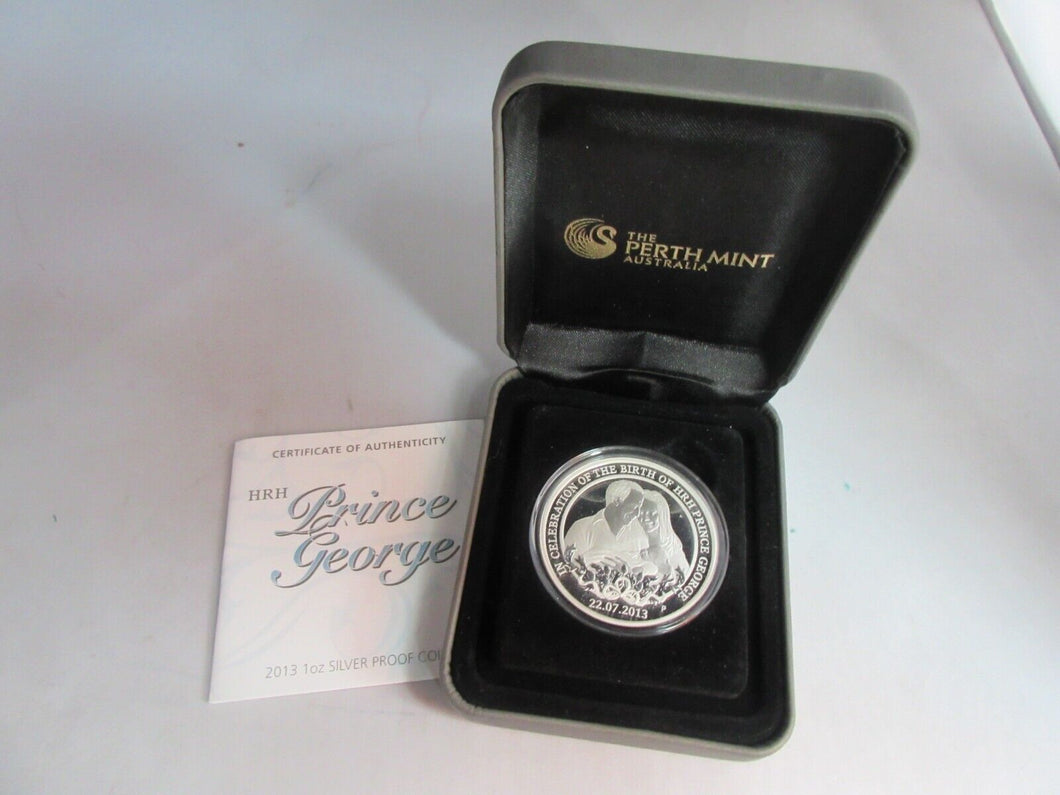 2013 QEII HRH PRINCE GEORGE 1OZ SILVER PROOF COIN IN ORIGINAL BOX WITH COA