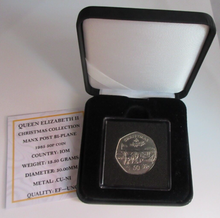 Load image into Gallery viewer, 1985 QEII CHRISTMAS COLLECTION MANX POST BI-PLANE MINT MARK AA 50P COIN BOX &amp;COA
