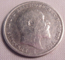 Load image into Gallery viewer, 1908 KING EDWRD VII BARE HEAD .925 SILVER 3d THREE PENCE COIN IN CLEAR FLIP
