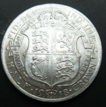 Load image into Gallery viewer, 1918 GEORGE V BARE HEAD FIRST COIN HALF 1/2 CROWN SPINK 4011 CROWNED SHIELD Cc5
