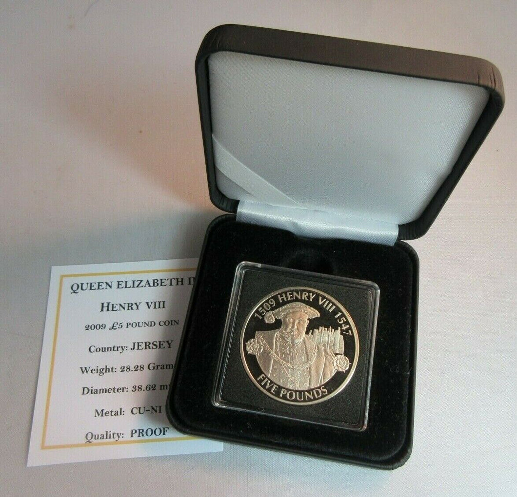 2009 HENRY VIII BAILIWICK OF JERSEY PROOF £5 FIVE POUND COIN WITH BOX & COA