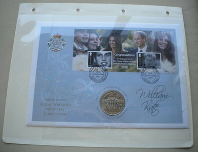 2010 ROYAL WEDDING WILLIAM & KATE PROOF 1 CROWN 1ST DAY COIN COVER PNC L-EDITION