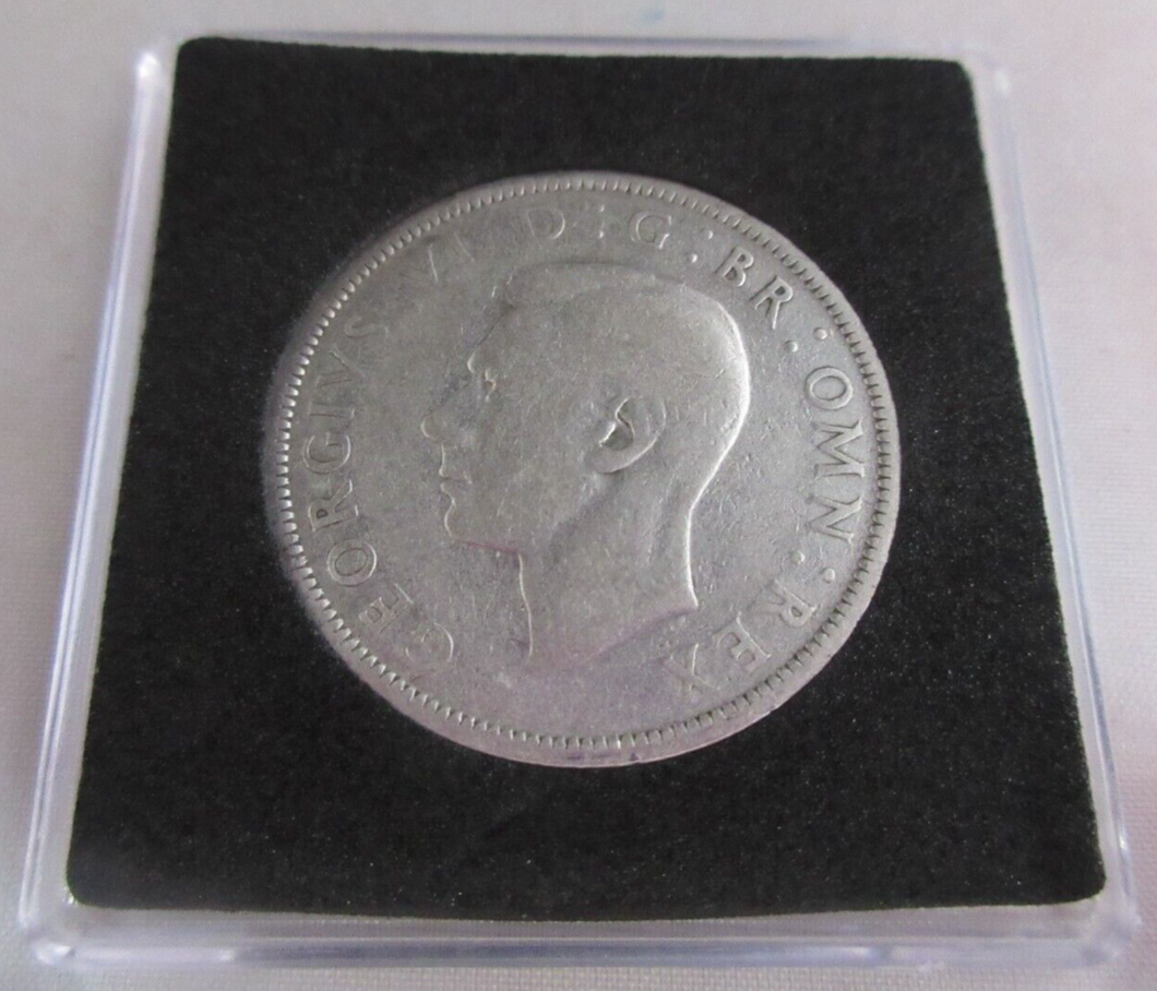 1939 GEORGE VI BARE HEAD HALF CROWN .500 F+ IN QUADRANT CAPSULE