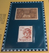 Load image into Gallery viewer, INDIAN HEAD PENNIES ISSUED 1906 &amp; 1907 WITH POSTAGE STAMPS ON ALBUM INFO SHEET
