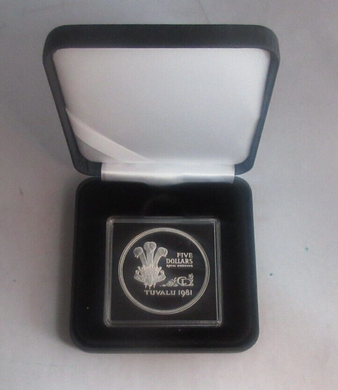 1981 Charles and Diana Royal Wedding Silver Proof $5 Tuvalu Coin Boxed