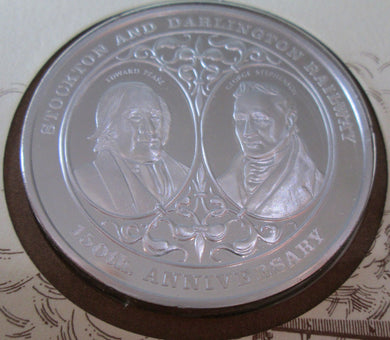THE RAILWAY SESQUICENTENNIAL STIRLING SILVER MEDALLIC FIRST DAY COVER JOHN PINCH