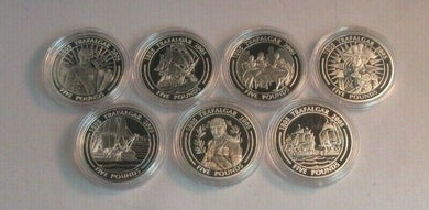 1805 - 2005 Battle of Trafalgar Nelson Silver Proof Gibraltar £5 Coins + Caps