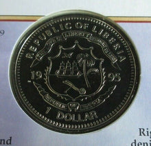 Load image into Gallery viewer, 1995 Nations For Peace Liberia BUnc $1 Coin in Citizens&#39; Rights Benham Silk PNC
