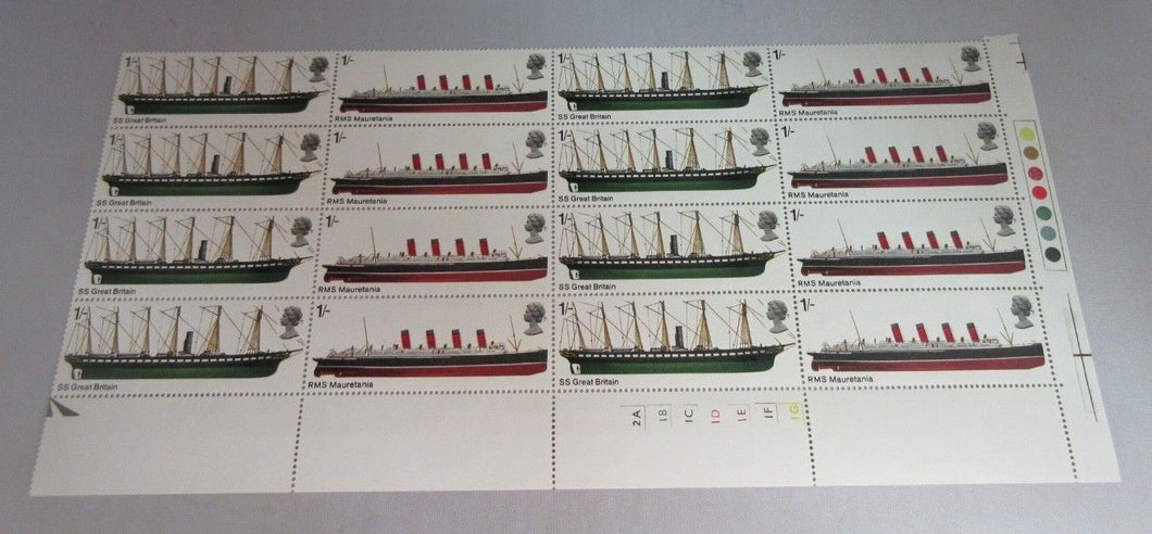 1969 1/- FAMOUS SHIPS SS GREAT BRITAIN & RMS MAURETANIA 16 STAMPS MNH & T/LIGHTS