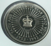 Load image into Gallery viewer, 1953-1993 CORONATION ANNIVERSARY CROWN £5 COIN COVER, PNC WITH INFORMATION CARD
