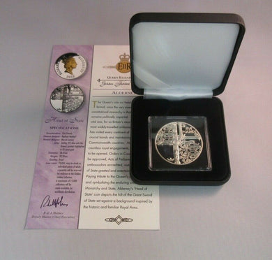 2002 Head of State Golden Jubilee 1oz Silver Proof Alderney RM £5 Coin Box/COA