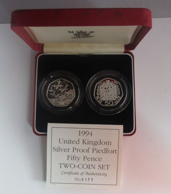 1992/3 EEC + 1994 D-Day Silver Proof Piedfort UK Royal Mint 2 x 50p Coins BoxCOA