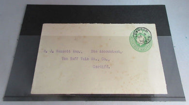 1913 KING GEORGE V HALF PENNY EMBOSSED ENVELOPE USED IN CLEAR FRONTED HOLDER