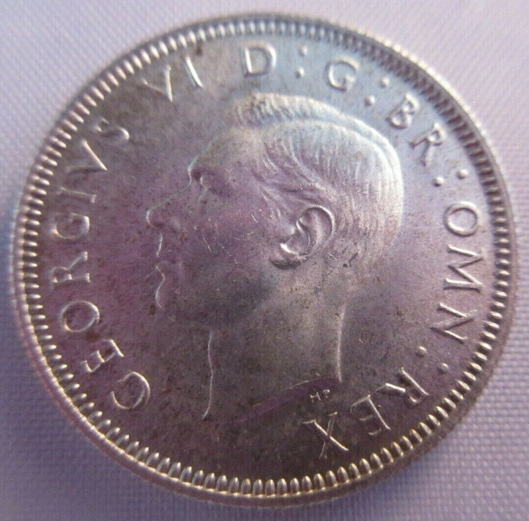 1945 KING GEORGE VI BARE HEAD .500 SILVER UNC ONE SHILLING COIN & CLEAR FLIP E1