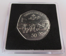 Load image into Gallery viewer, 1985 QEII CHRISTMAS COLLECTION MANX POST BI-PLANE MINT MARK AA 50P COIN BOX &amp;COA
