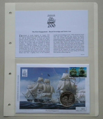 1805-2005 THE FIRST ENGAGEMENT - PROOF GIBRALTAR 2005 1 CROWN COIN COVER PNC