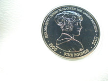 Load image into Gallery viewer, 2002 HM QUEEN ELIZABETH THE QUEEN MOTHER  BUNC JERSEY £5 COIN WITHIN CAPSULE
