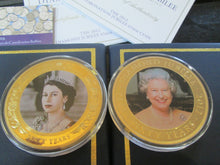 Load image into Gallery viewer, COOK ISLANDS 2012 &amp;2013 $5 DIAMOND JUBILEE 65mm GOLD PLATED COINS BOX/COA
