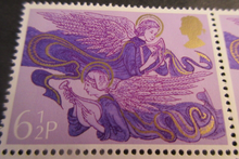 Load image into Gallery viewer, 1967 MADONNA &amp; CHILD 4d &amp; 1975 ANGEL HARP &amp; LUTE 6 1/2P STAMPS MNH
