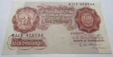 Load image into Gallery viewer, 1955 BANK OF ENGLAND O&#39;BRIEN VF+-EF 10 SHILLING BANK NOTE R11Y 475734
