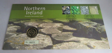 2001 NORTHERN IRELAND £1 COIN COVER WITH ROYAL MAIL STAMPS, POSTMARKS PNC