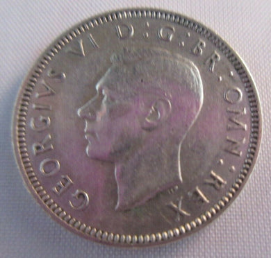 1943 KING GEORGE VI BARE HEAD .500 SILVER aUNC ONE SHILLING COIN & CLEAR FLIP S2