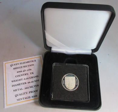 2009 £1 QUEEN ELIZABETH II SHIELD SILVER PROOF ONE POUND COIN WITH BOX & COA