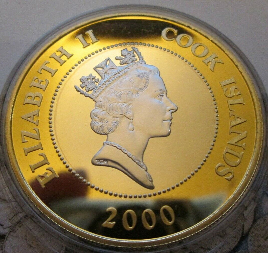 2000 Cook Islands Queen Mother Silver Proof $5 Family Portrait Fine Gold RING