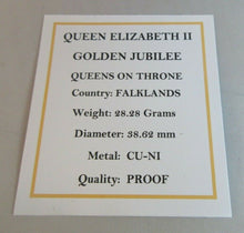 Load image into Gallery viewer, 2002 QEII GOLDEN JUBILEE QUEEN ON THRONE 50P CROWN PROOF BOXED WITH COA
