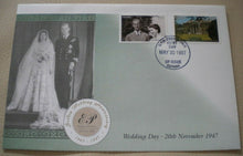 Load image into Gallery viewer, 1947-1997 WEDDING DAY &amp; GOLDEN WEDDING QEII &amp; PRINCE PHILIP DOUBLE STAMP COVER
