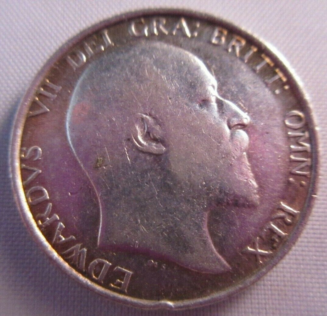1902 KING EDWARD VII BARE HEAD EF .925 SILVER ONE SHILLING COIN IN CLEAR FLIP