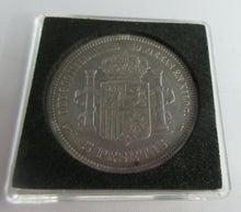 Load image into Gallery viewer, 1871 AMADEO I REY SDM SPANISH MADRID MINT .900 SILVER BUNC 5 PESETAS COIN BOXED
