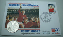 Load image into Gallery viewer, 1994 ENGLAND&#39;S FINEST CAPTAIN BOBBY MOORE WINNERS 1966 5 CROWN COIN COVER PNC
