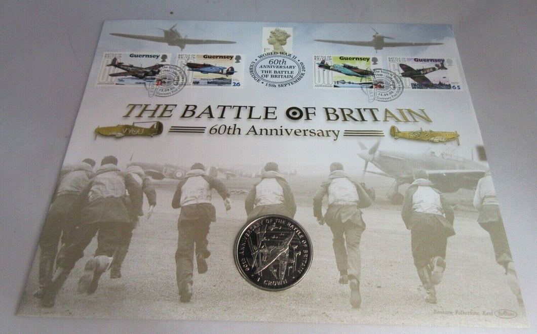 2000 BATTLE OF BRITAIN 60TH ANNIVERSARY IOM PROOF 1 CROWN COIN COVER PNC