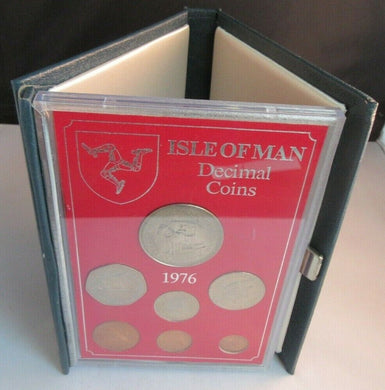 1976 ISLE OF MAN DECIMAL COIN SET OF SEVEN COINS IN ROYAL MINT BLUE BOOK