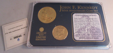 2010 JOHN F KENNEDY 50th ANNIVERSARY COIN SET GOLD PLATED LIBERTY HALF DOLLAR