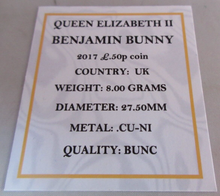 Load image into Gallery viewer, 2017 BENJAMIN BUNNY QEII BUNC 50P FIFTY PENCE COIN QUAD CAPSULE &amp; COA
