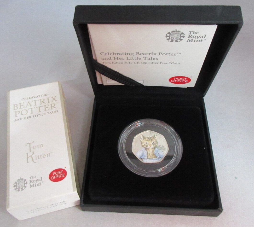 BEATRIX POTTER TOM KITTEN 2017 SILVER PROOF FIFTY PENCE WITH COA ROYAL MINT BOX