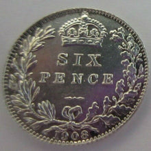 Load image into Gallery viewer, 1908 KING EDWARD VII BARE HEAD SIXPENCE COIN .925 SILVER COIN IN CLEAR FLIP
