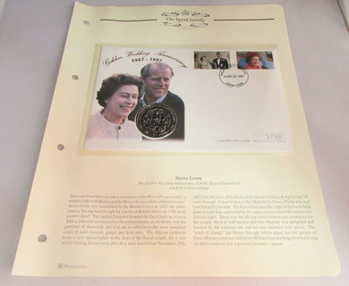 1947-1997 GOLDEN WEDDING ANNIVERSARY 1 DOLLAR COIN FIRST DAY COVER PNC & INFO
