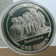 Load image into Gallery viewer, 2005 HM QUEEN ELIZABETH II 80TH BIRTHDAY, CHARLES INVESTITURE 1 CROWN COIN PNC
