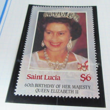 Load image into Gallery viewer, 1986 QUEEN ELIZABETH II 60TH BIRTHDAY SAINT LUCIA STAMPS &amp; ALBUM SHEET
