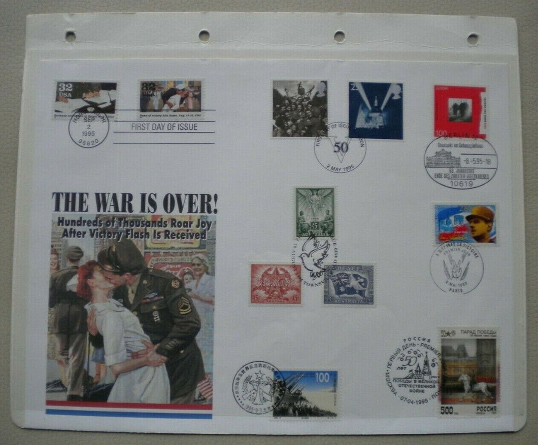 1995 THE WAR IS OVER - USA,LONDON,BERLIN,AUSTRALIA,PARIS,+ FIRST DAY STAMP COVER