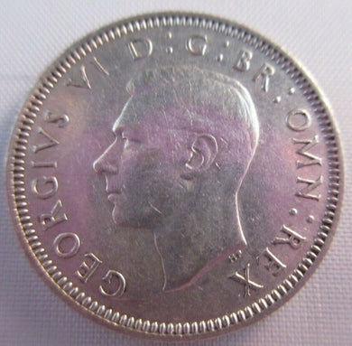 1943 KING GEORGE VI BARE HEAD .500 SILVER aUNC ONE SHILLING COIN & CLEAR FLIP E1